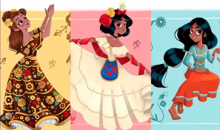 Una ilustradora cambió los vestidos de las princesas por trajes típicos mexicanos