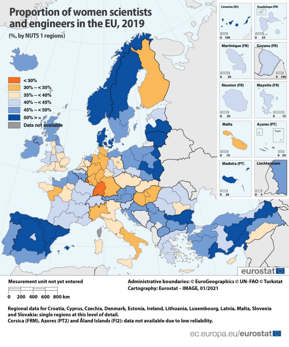 Un gráfico frente a los estereotipos: la mitad de España iguala en paridad a Noruega en ciencia e ingeniería