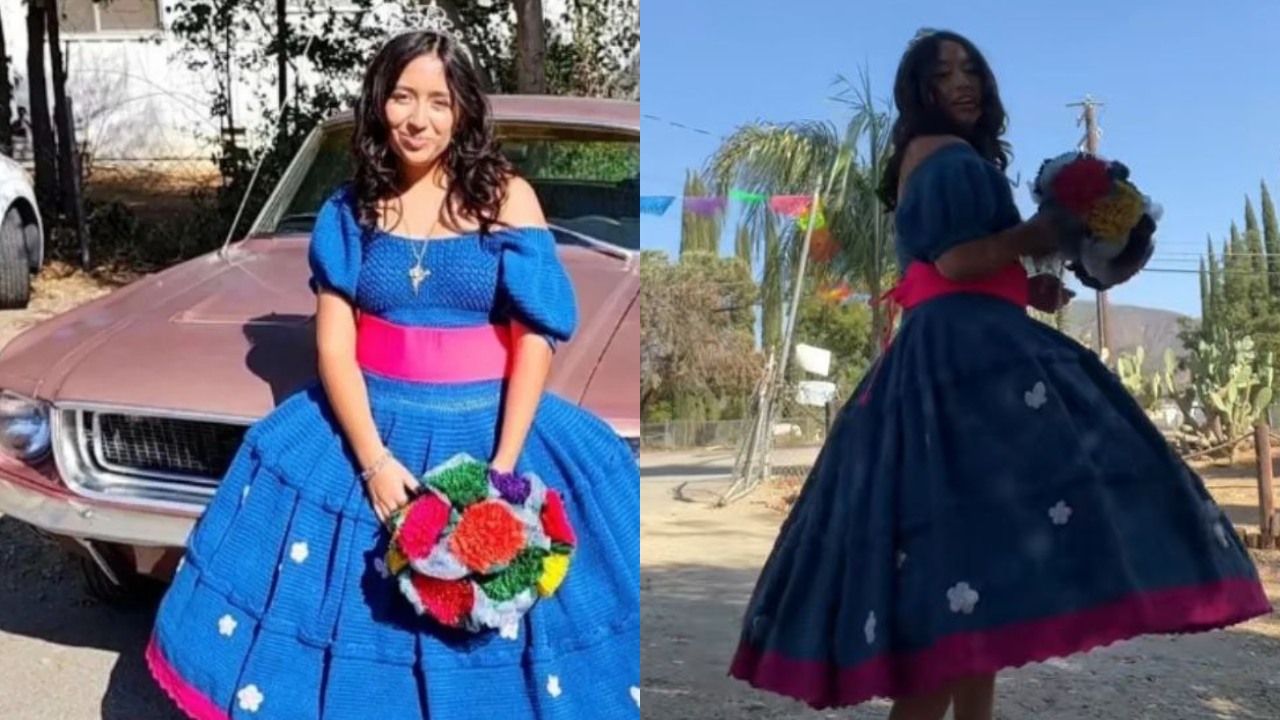 Joven cautiva en redes por tejer ella misma su vestido de XV años