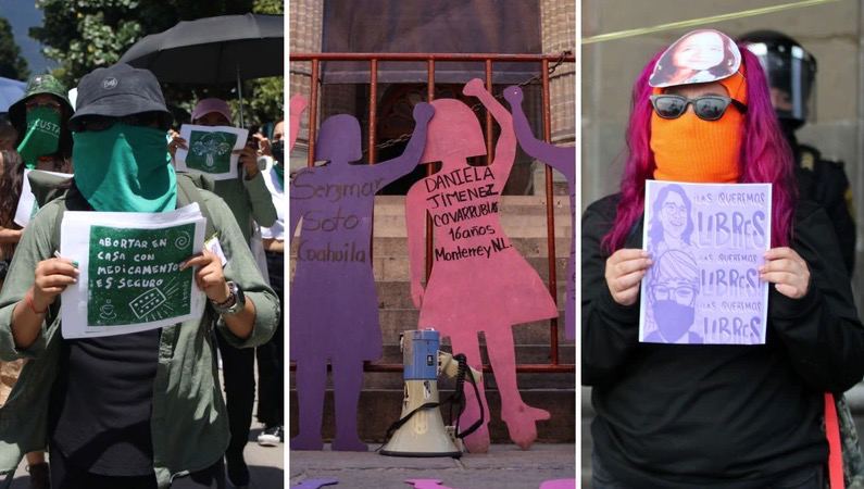 Morado, verde, naranja, rosa y blanco, esta es la cromática de la lucha feminista